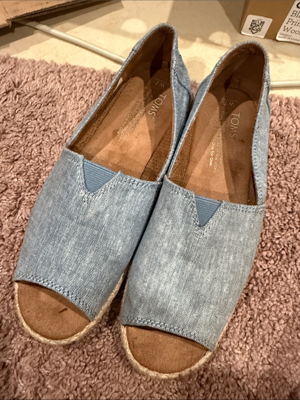 TOMS Light Blue Denim Open-Toe Espadrille Flats